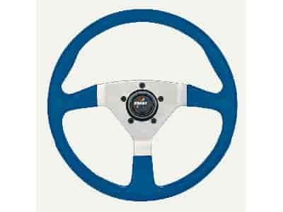 F/X Splash Steering Wheel High Gloss Hand Grip 3-Spoke - Blue Polished Aluminum 13-1/2" Dia., 3-1/2" Dish