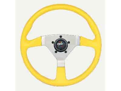 F/X Splash Steering Wheel High Gloss Hand Grip 3-Spoke - Yellow Polished Aluminum 13-1/2" Dia., 3-1/2" Dish