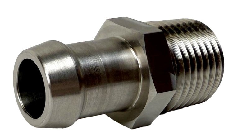 PF-1001-SS Heater Hose Fitting, 1/2 in. NPT Male to 5/8 in. Hose Barb, 1.75 in. Length, Straight [Stainless Steel]