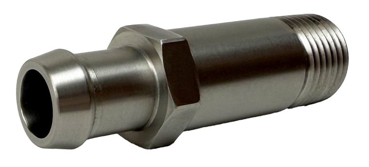 PF-1002-SS Heater Hose Fitting, 1/2 in. NPT Male to 5/8 in. Hose Barb, 2 7/8 in. Length, Straight [Stainless Steel]