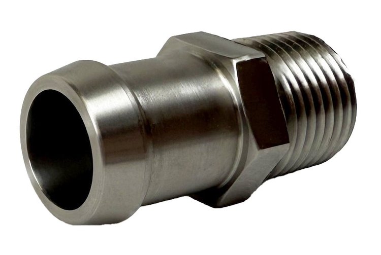 PF-1003-SS Heater Hose Fitting, 1/2 in. NPT Male to 3/4 in. Hose Barb, 1 3/4 in. Length, Straight, [Stainless Steel]