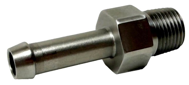 PF-1046-SS Heater Hose Fitting, 1/8 in. NPT Male to 1/4 in. Hose Barb, 1 1/2 in. Length, Straight [Stainless Steel]