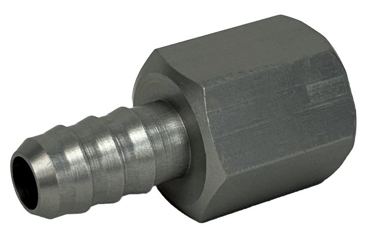 PF-4000-C Adapter Fitting, -6 AN Female to 3/8 in. Hose Barb, Straight, Aluminum [Clear Anodized]