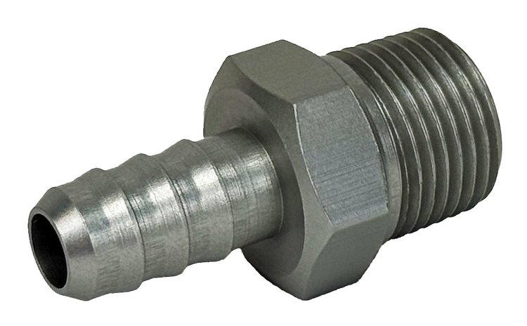 PF-4200-C Adapter Fitting, 3/8 in. NPT Male to 5/16 in. Hose Barb, Straight, Aluminum [Clear Anodized]