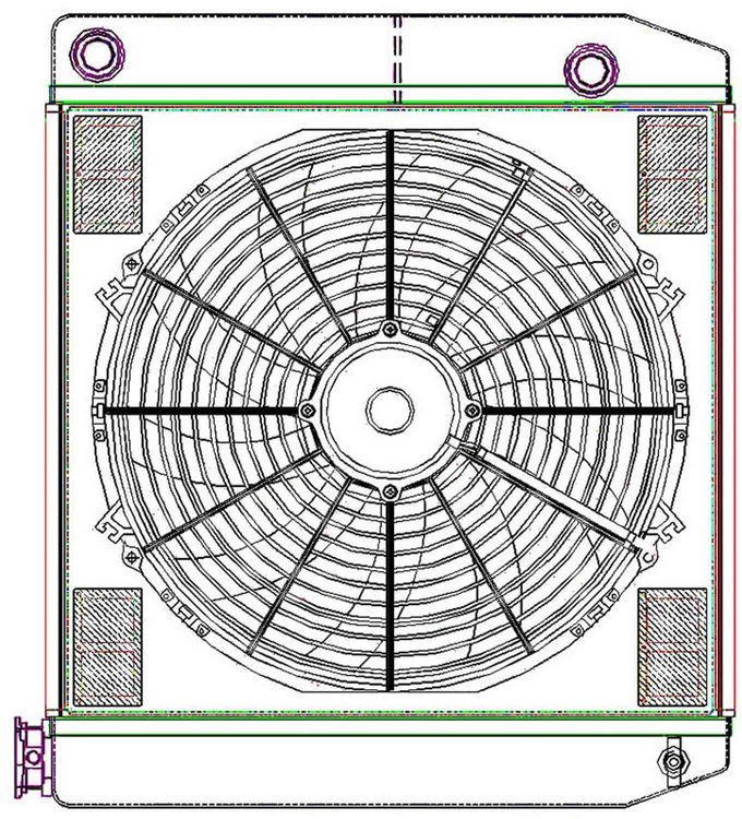 ClassicCool CombuUnit Universal Fit Radiator and Fan Dual Pass Crossflow Design 22" x 19" with 16AN Inlet/Outlet