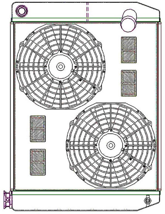 ClassicCool CombuUnit Universal Fit Radiator and Fan Dual Pass Crossflow Design 26" x 19" with 16AN Inlet
