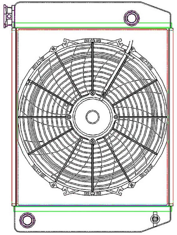 MegaCool ComboUnit Universal Fit Radiator and Fan Single Pass Crossflow Design 22" x 15.50" with 16AN Inlet/Outlet