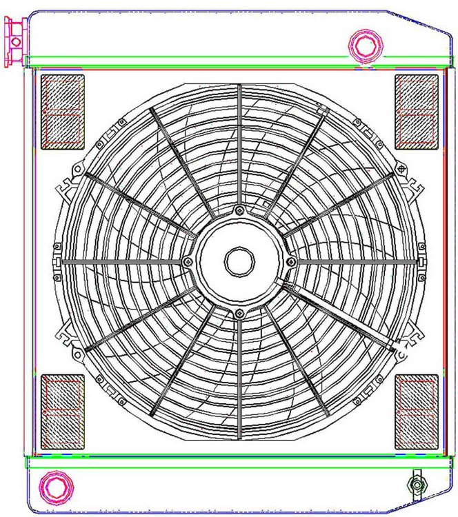 MegaCool ComboUnit Universal Fit Radiator and Fan Single Pass Crossflow Design 22" x 19" with 16AN Inlet/Outlet