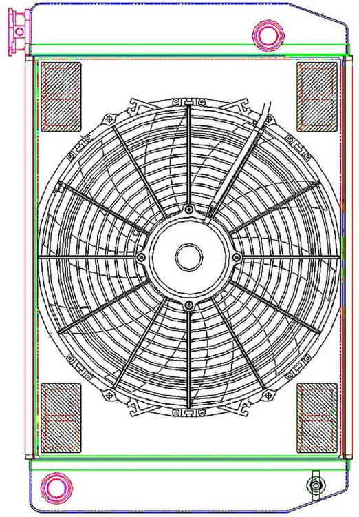MegaCool ComboUnit Universal Fit Radiator and Fan Single Pass Crossflow Design 24" x 15.50" with 16AN Inlet/Outlet