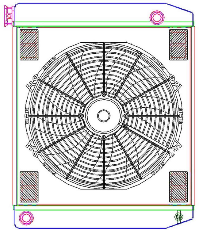 MegaCool ComboUnit Universal Fit Radiator and Fan Single Pass Crossflow Design 24" x 19" with 16AN Inlet/Outlet