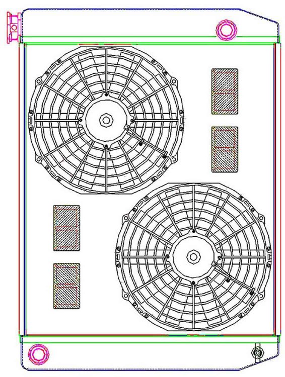 MegaCool ComboUnit Universal Fit Radiator and Fan Single Pass Crossflow Design 26" x 19" with 16AN Inlet/Outlet