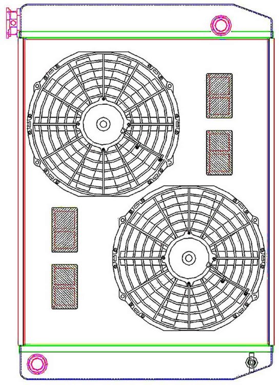 MegaCool ComboUnit Universal Fit Radiator and Fan Single Pass Crossflow Design 27.50" x 19" with 16AN Inlet/Outlet