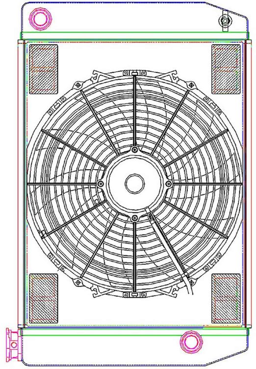 MegaCool ComboUnit Universal Fit Radiator and Fan Single Pass Crossflow Design 24" x 15.50" with 16AN Inlet/Outlet