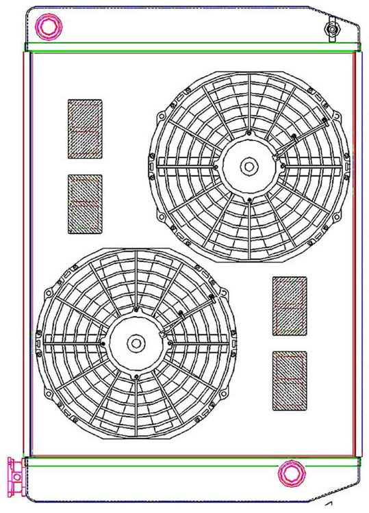 MegaCool ComboUnit Universal Fit Radiator and Fan Single Pass Crossflow Design 27.50" x 19" with 16AN Inlet/Outlet