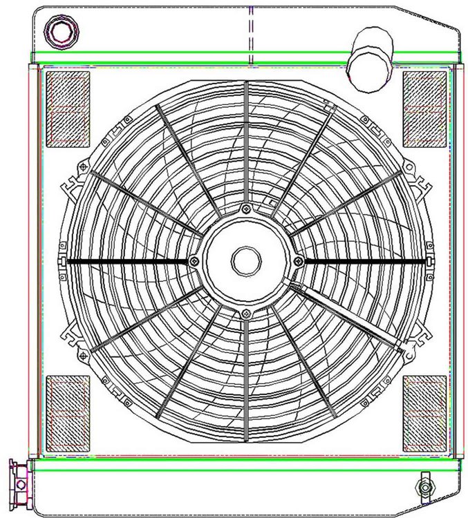 MegaCool CombuUnit Universal Fit Radiator and Fan Dual Pass Crossflow Design 22" x 19" with 16AN Inlet
