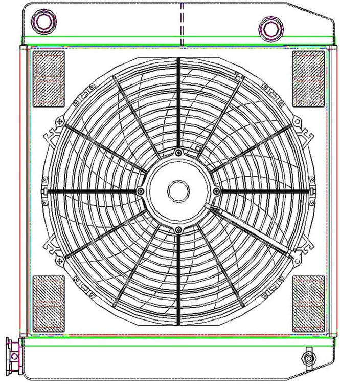 MegaCool ComboUnit Universal Fit Radiator and Fan Dual Pass Crossflow Design 22" x 19" with 16AN Inlet/Outlet