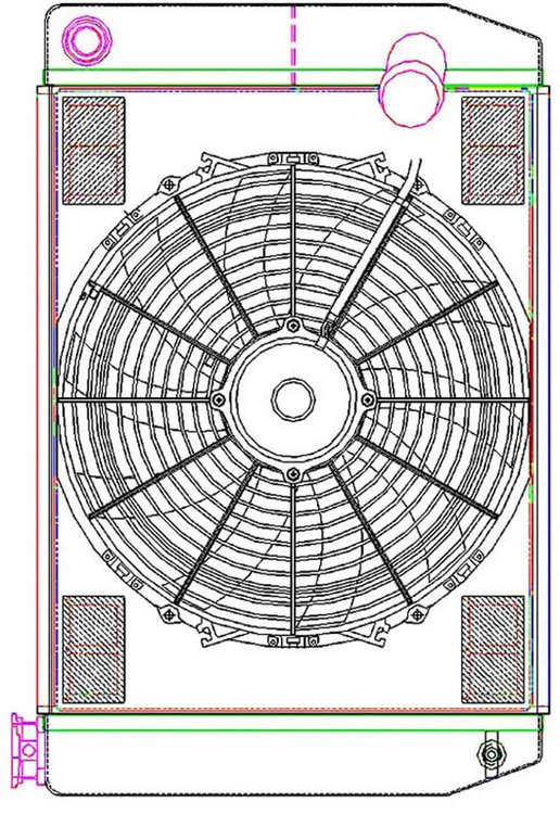 MegaCool CombuUnit Universal Fit Radiator and Fan Dual Pass Crossflow Design 24" x 15.50" with 16AN Inlet