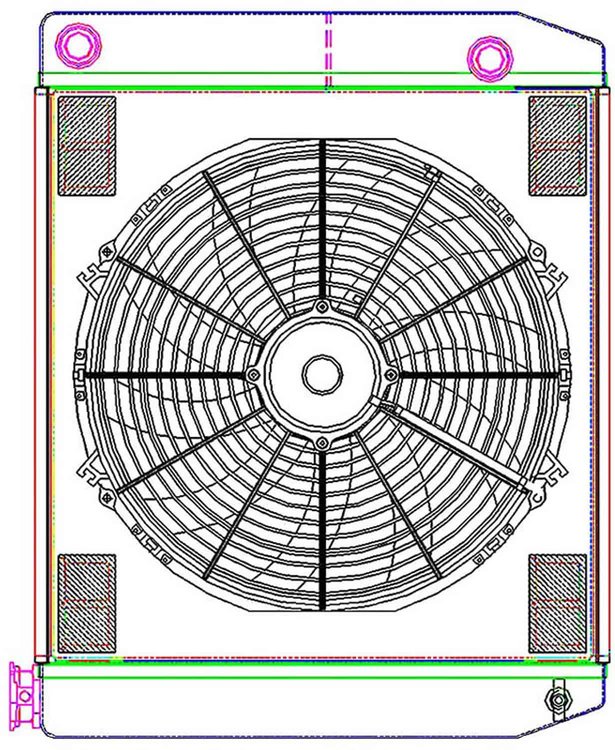 MegaCool ComboUnit Universal Fit Radiator and Fan Dual Pass Crossflow Design 24" x 19" with 16AN Inlet/Outlet