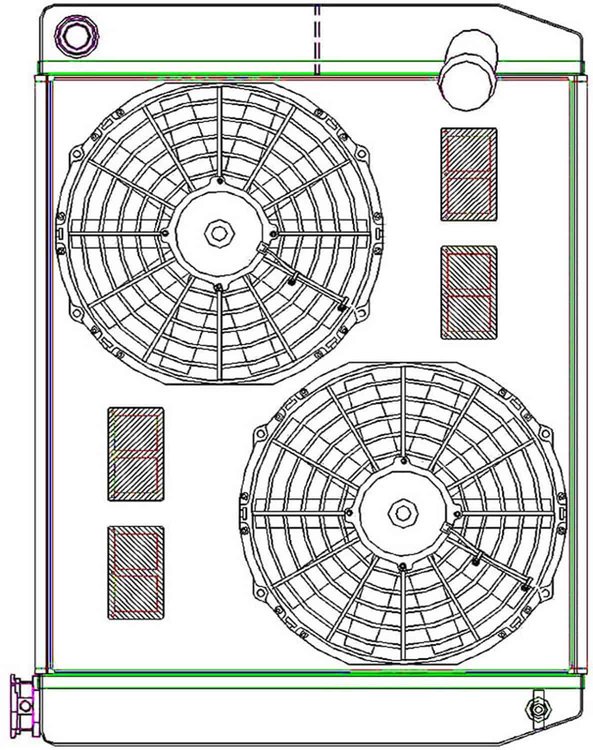 MegaCool CombuUnit Universal Fit Radiator and Fan Dual Pass Crossflow Design 26" x 19" with 16AN Inlet