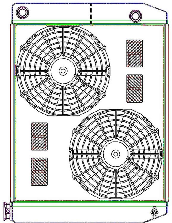 MegaCool ComboUnit Universal Fit Radiator and Fan Dual Pass Crossflow Design 26" x 19" with 16AN Inlet/Outlet
