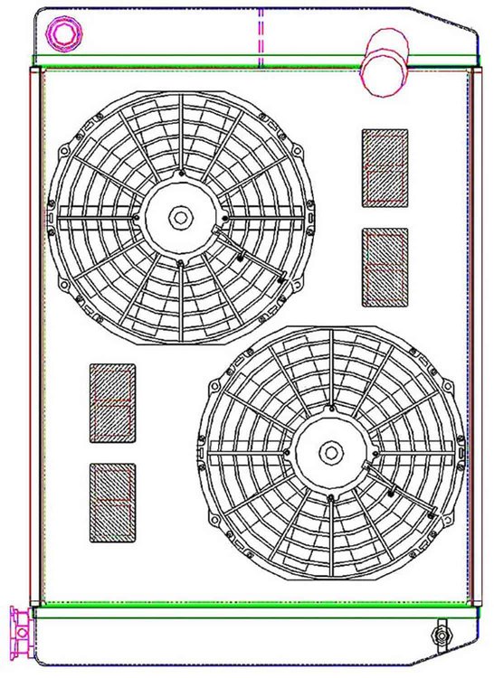 MegaCool CombuUnit Universal Fit Radiator and Fan Dual Pass Crossflow Design 27.50" x 19" with 16AN Inlet