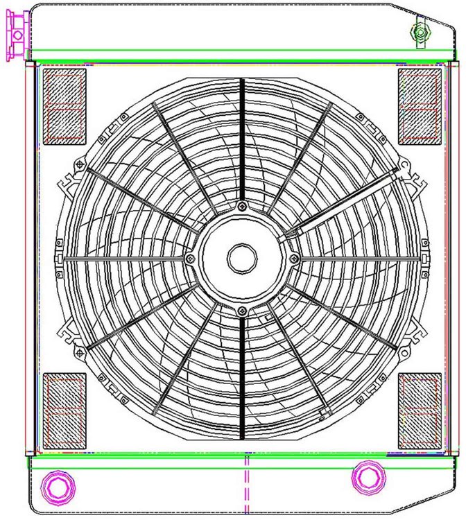 MegaCool ComboUnit Universal Fit Radiator and Fan Dual Pass Crossflow Design 22" x 19" with 16AN Inlet/Outlet