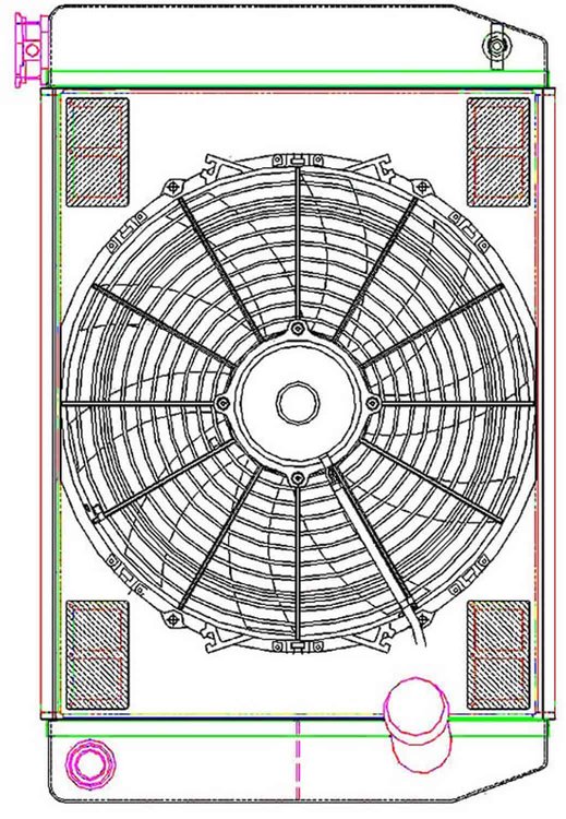 MegaCool ComboUnit Universal Fit Radiator and Fan Dual Pass Crossflow Design 24" x 15.50" with 16AN Inlet