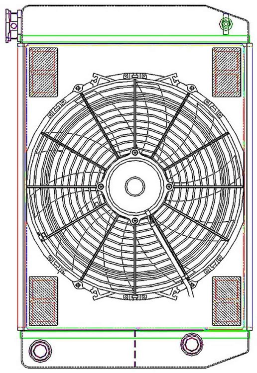 MegaCool ComboUnit Universal Fit Radiator and Fan Dual Pass Crossflow Design 24" x 15.50" with 16AN Inlet/Outlet