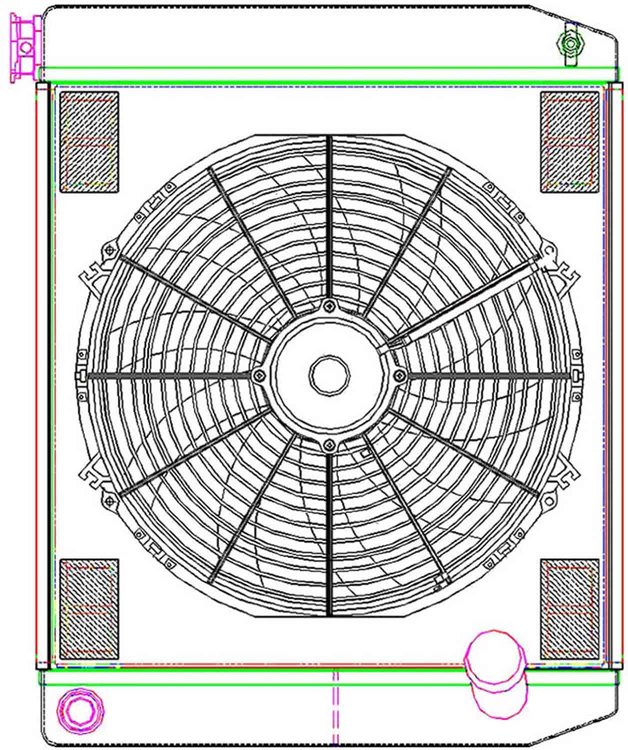 MegaCool ComboUnit Universal Fit Radiator and Fan Dual Pass Crossflow Design 24" x 19" with 16AN Inlet