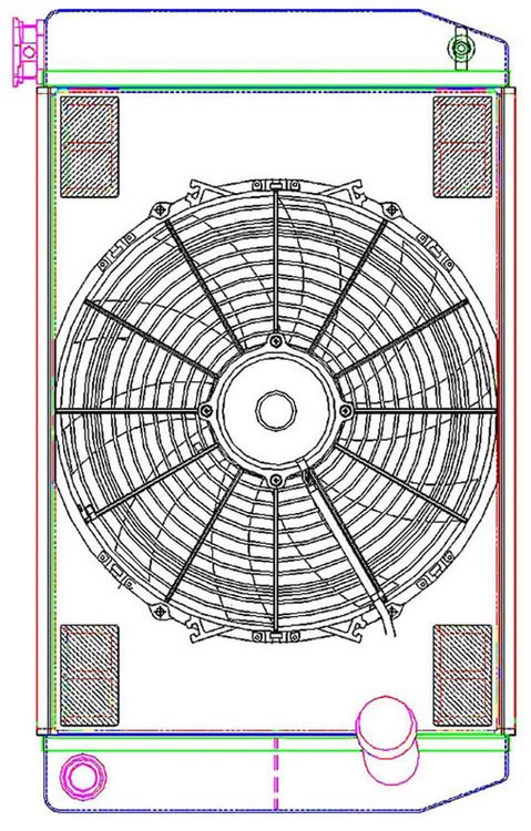 MegaCool ComboUnit Universal Fit Radiator and Fan Dual Pass Crossflow Design 26" x 15.50" with 16AN Inlet