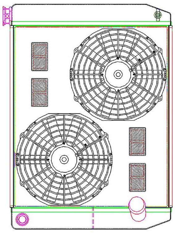MegaCool ComboUnit Universal Fit Radiator and Fan Dual Pass Crossflow Design 26" x 19" with 16AN Inlet