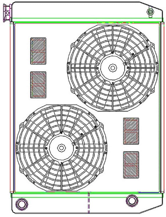 MegaCool ComboUnit Universal Fit Radiator and Fan Dual Pass Crossflow Design 26" x 19" with 16AN Inlet/Outlet