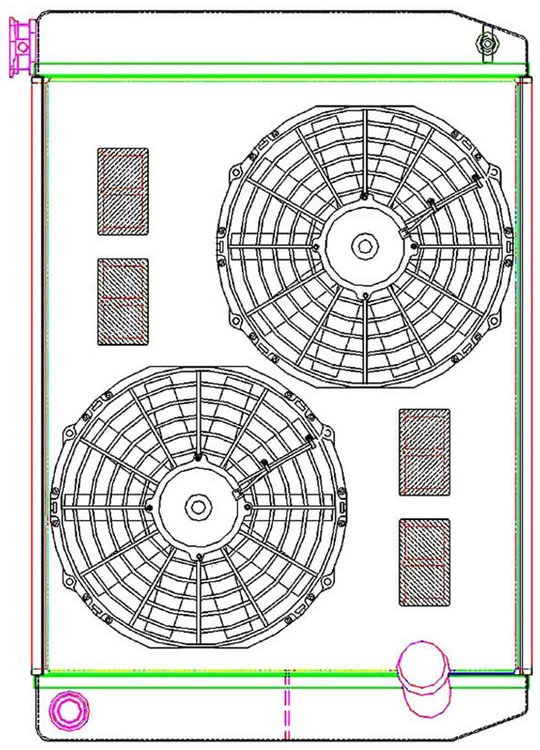 MegaCool ComboUnit Universal Fit Radiator and Fan Dual Pass Crossflow Design 27.50" x 19" with 16AN Inlet
