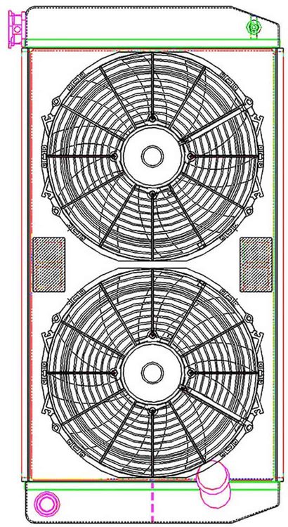MegaCool ComboUnit Universal Fit Radiator and Fan Dual Pass Crossflow Design 31" x 15.50" with 16AN Inlet