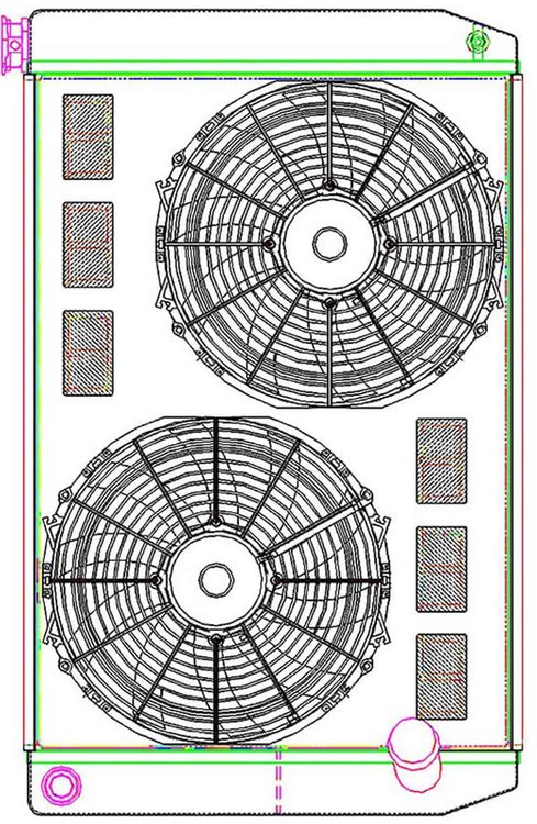 MegaCool ComboUnit Universal Fit Radiator and Fan Dual Pass Crossflow Design 31" x 19" with 16AN Inlet