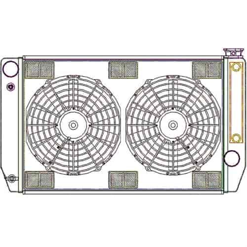 ClassicCool ComboUnit Universal Fit Radiator and Fan Single Pass Crossflow Design 27.50" x 15.50" for HEMI Swap with Cooler