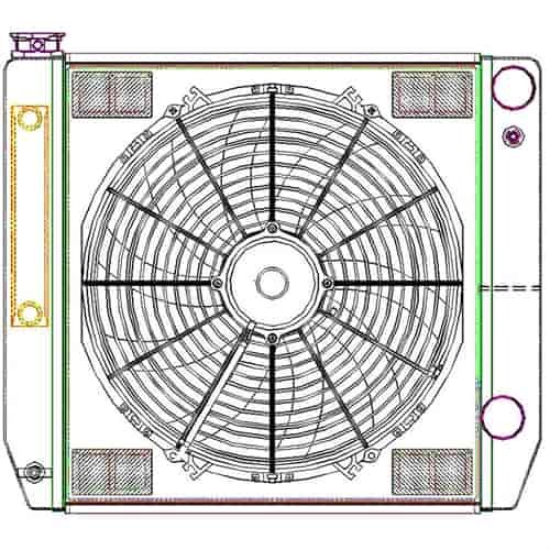 ClassicCool CombuUnit Universal Fit Radiator and Fan Dual Pass Crossflow Design 22" x 19" for HEMI Swap with Cooler