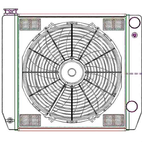 ClassicCool CombuUnit Universal Fit Radiator and Fan Dual Pass Crossflow Design 22" x 19" for HEMI Swap