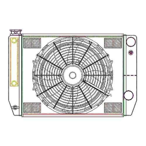 ClassicCool CombuUnit Universal Fit Radiator and Fan Dual Pass Crossflow Design 24" x 15.50" for HEMI Swap with Cooler