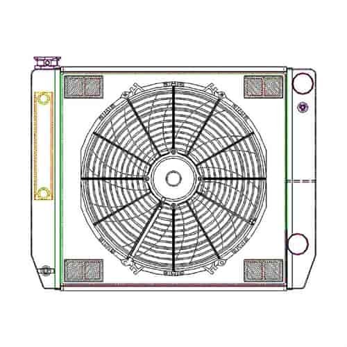 ClassicCool CombuUnit Universal Fit Radiator and Fan Dual Pass Crossflow Design 24" x 19" for HEMI Swap with Cooler