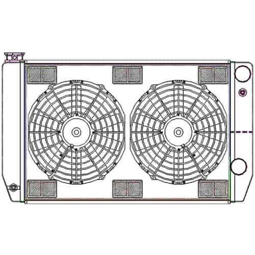 ClassicCool CombuUnit Universal Fit Radiator and Fan Dual Pass Crossflow Design 27.50" x 15.50" for HEMI Swap