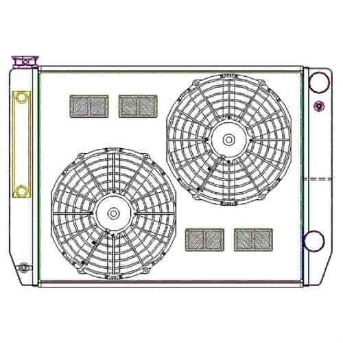 ClassicCool CombuUnit Universal Fit Radiator and Fan Dual Pass Crossflow Design 27.50" x 19" for HEMI Swap with Cooler