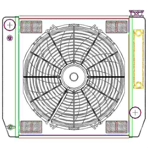 MegaCool ComboUnit Universal Fit Radiator and Fan Single Pass Crossflow Design 22" x 19" for HEMI Swap with Cooler