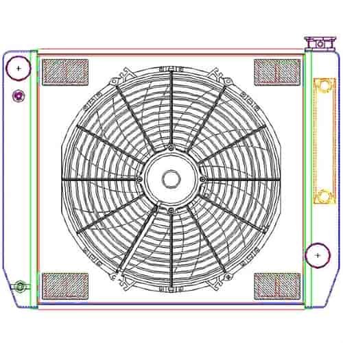 MegaCool ComboUnit Universal Fit Radiator and Fan Single Pass Crossflow Design 24" x 19" for HEMI Swap with Cooler