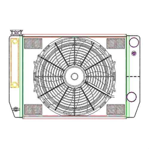 MegaCool CombuUnit Universal Fit Radiator and Fan Dual Pass Crossflow Design 24" x 15.50" for HEMI Swap with Cooler