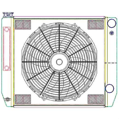 MegaCool CombuUnit Universal Fit Radiator and Fan Dual Pass Crossflow Design 24" x 19" for HEMI Swap with Cooler