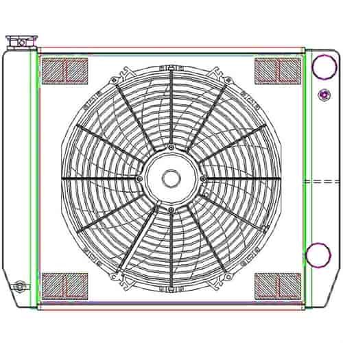 MegaCool CombuUnit Universal Fit Radiator and Fan Dual Pass Crossflow Design 24" x 19" for HEMI Swap