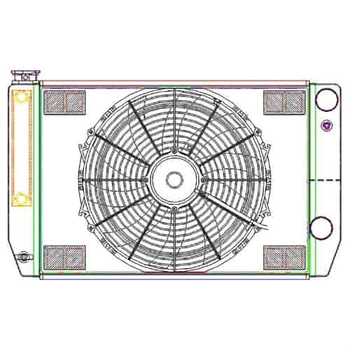 MegaCool CombuUnit Universal Fit Radiator and Fan Dual Pass Crossflow Design 26" x 15.50" for HEMI Swap with Cooler
