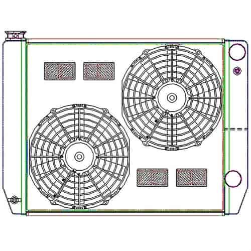 MegaCool CombuUnit Universal Fit Radiator and Fan Dual Pass Crossflow Design 26" x 19" for HEMI Swap