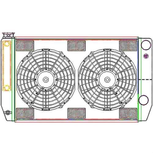 MegaCool CombuUnit Universal Fit Radiator and Fan Dual Pass Crossflow Design 27.50" x 15.50" for HEMI Swap with Cooler